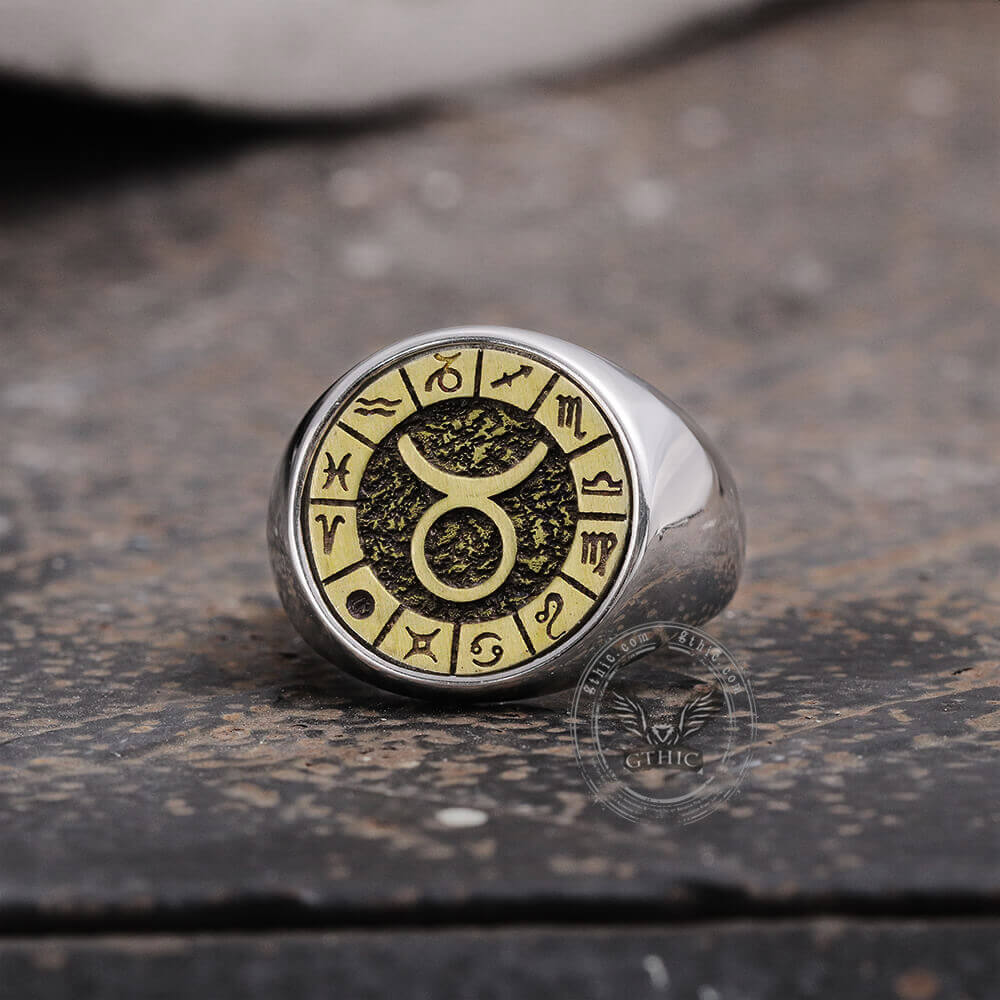 12 Constellation Zodiac Signs Ring in Stainless Steel