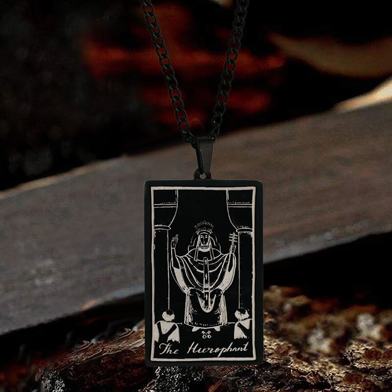 The Hierophant Tarot Card Necklace in Stainless Steel