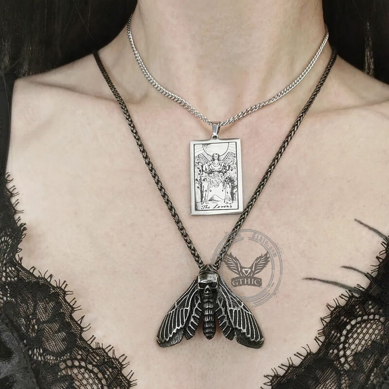 The Lovers Tarot Card Necklace in Stainless Steel