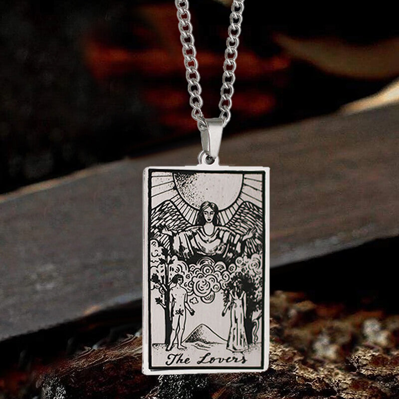 The Lovers Tarot Card Necklace in Stainless Steel