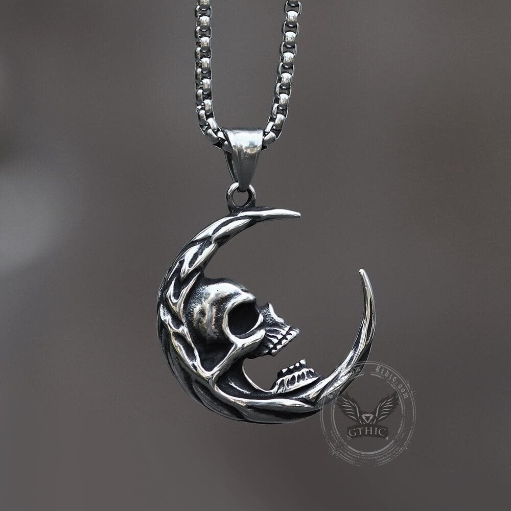 The Skull of Waning Moon Necklace in Stainless Steel