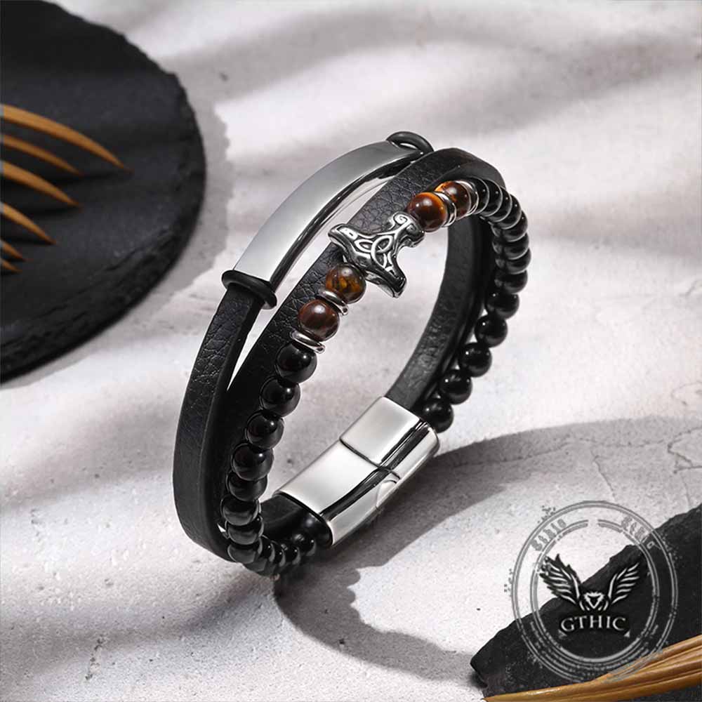 Thor's Hammer Agate Tiger Eye Bracelet in Stainless Steel