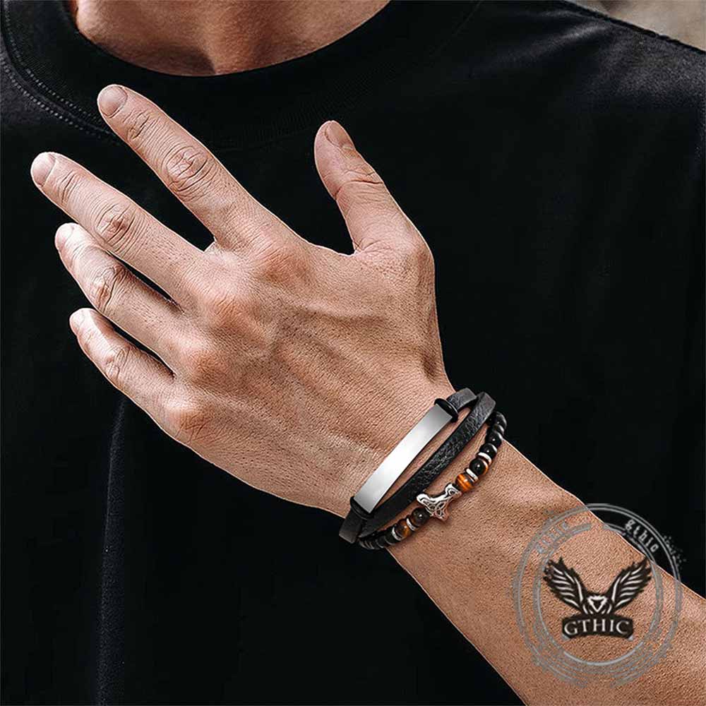 Thor's Hammer Agate Tiger Eye Bracelet in Stainless Steel