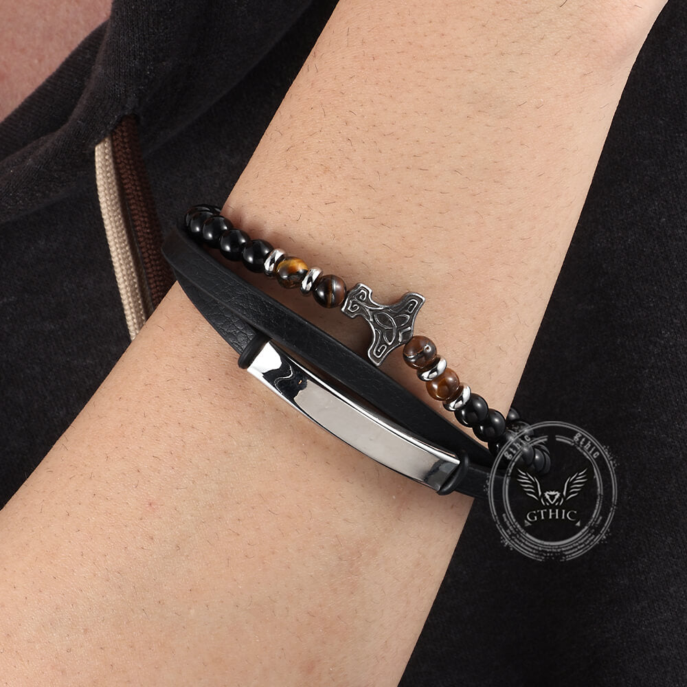 Thor's Hammer Agate Tiger Eye Bracelet in Stainless Steel