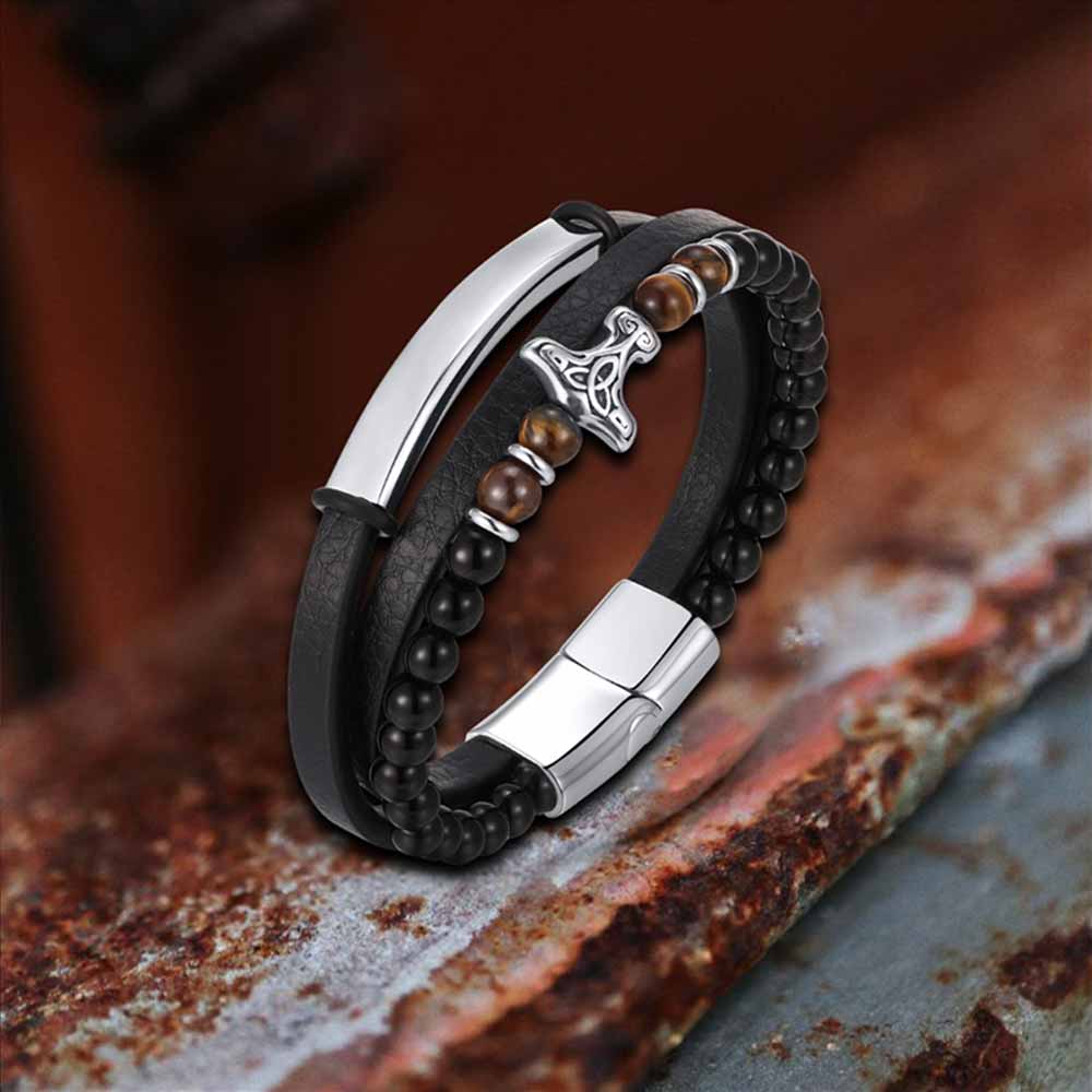 Thor's Hammer Agate Tiger Eye Bracelet in Stainless Steel