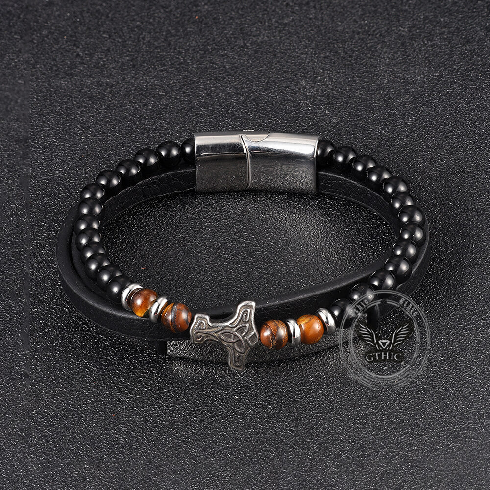 Thor's Hammer Agate Tiger Eye Bracelet in Stainless Steel