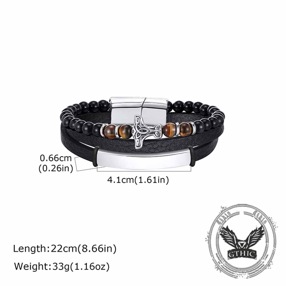 Thor's Hammer Agate Tiger Eye Bracelet in Stainless Steel