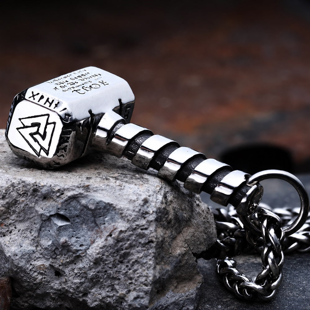 Thor's Hammer Valknut Viking Necklace in Stainless Steel