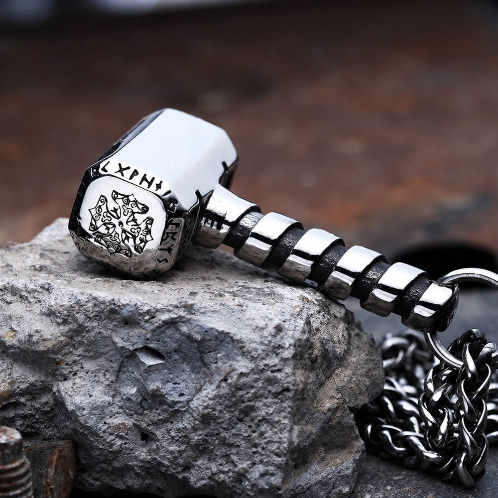 Thor's Hammer Valknut Viking Necklace in Stainless Steel