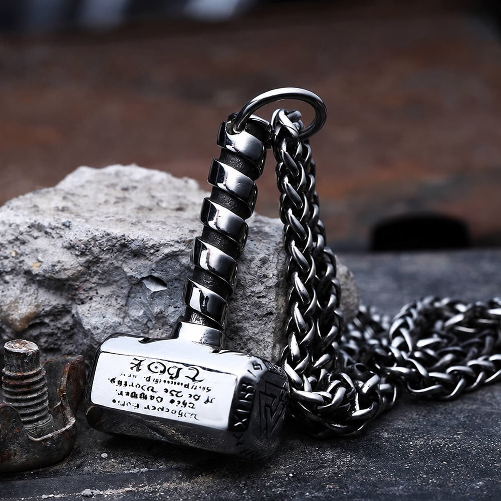 Thor's Hammer Valknut Viking Necklace in Stainless Steel