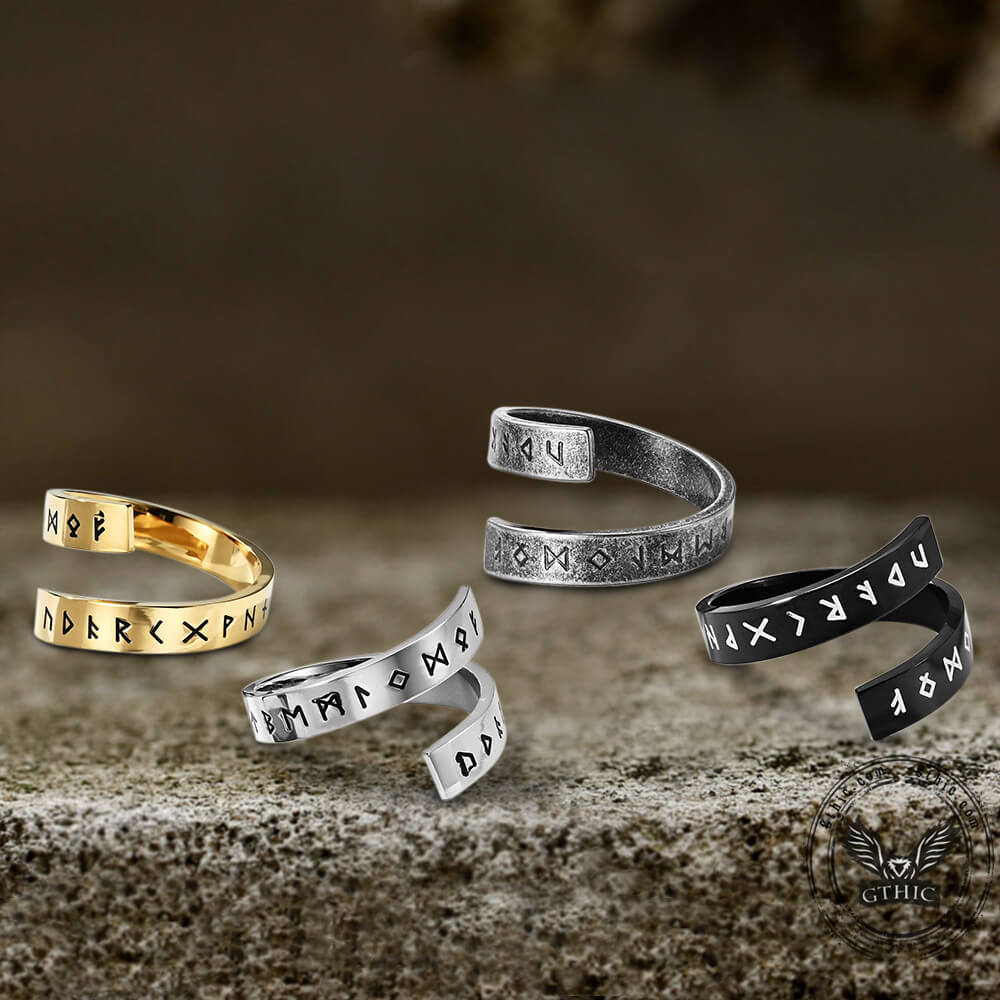 Threaded Runes Ring in Stainless Steel