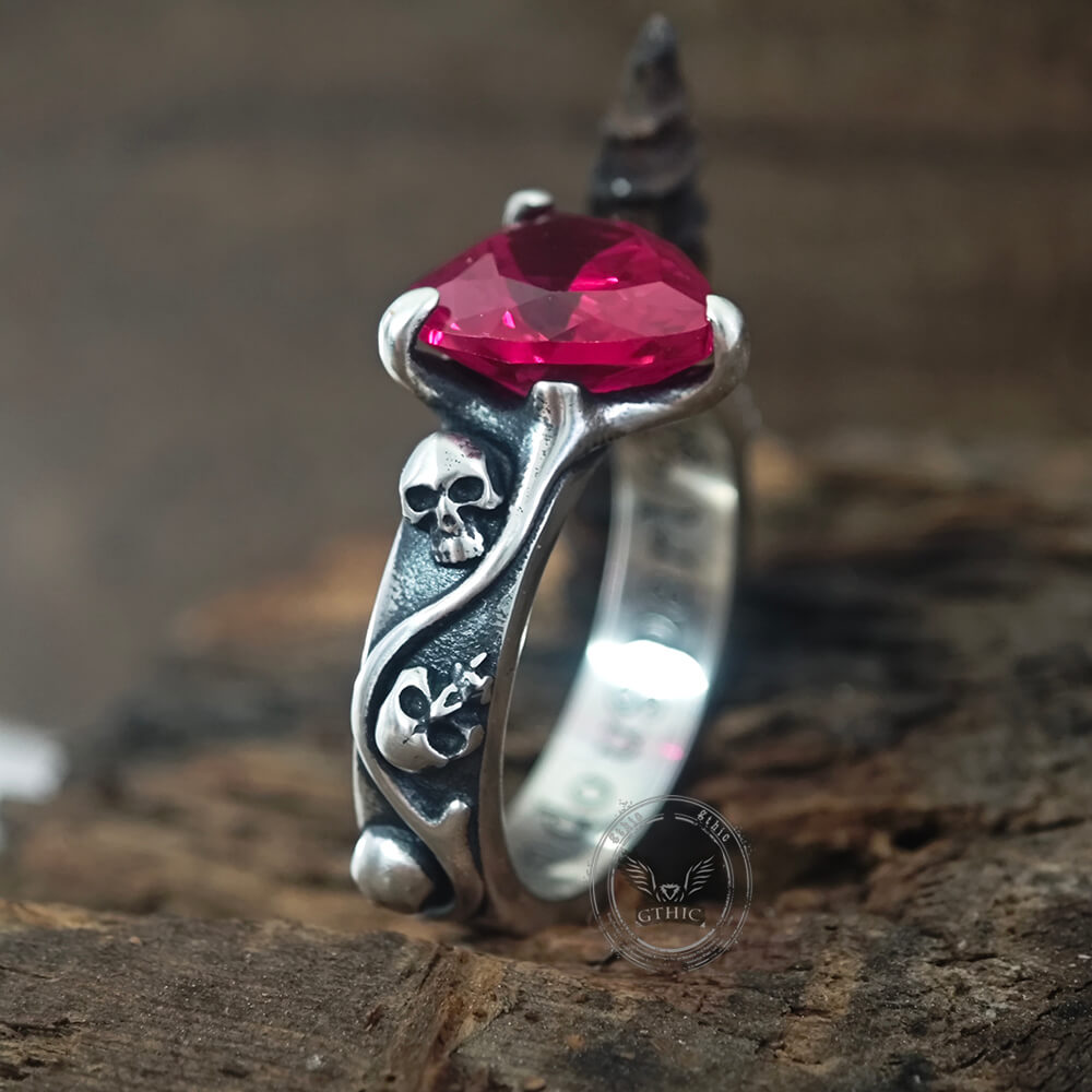 Till Death Do Us Part Heart Gem Sterling Silver Skull Ring