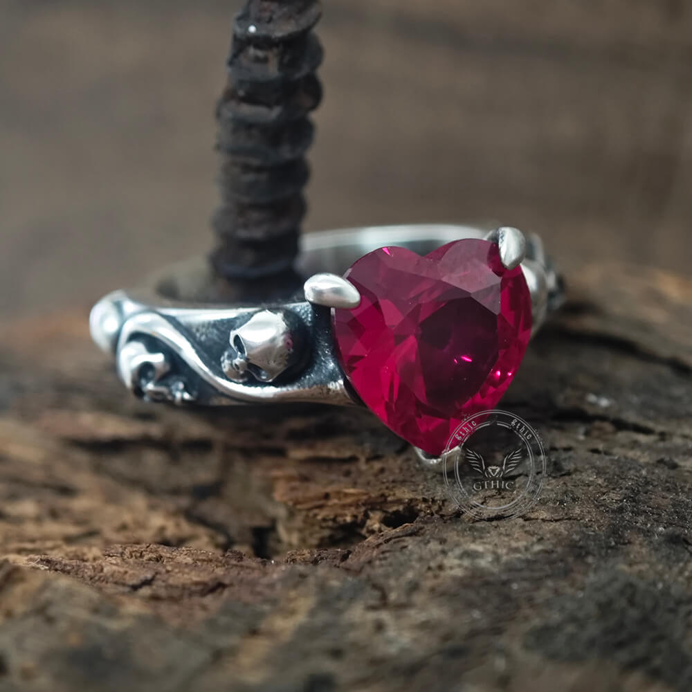 Till Death Do Us Part Heart Gem Sterling Silver Skull Ring