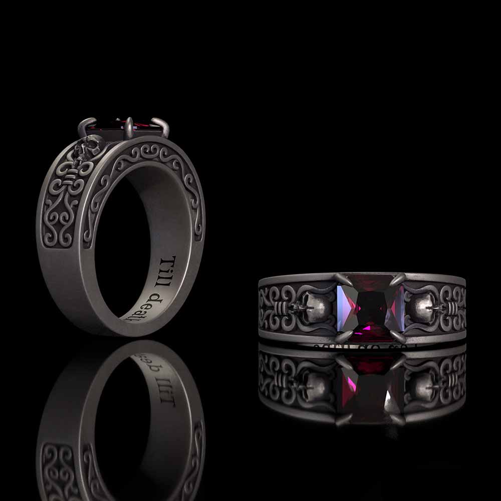 Till Death Do Us Part Skull Gem-Set Sterling Silver Ring
