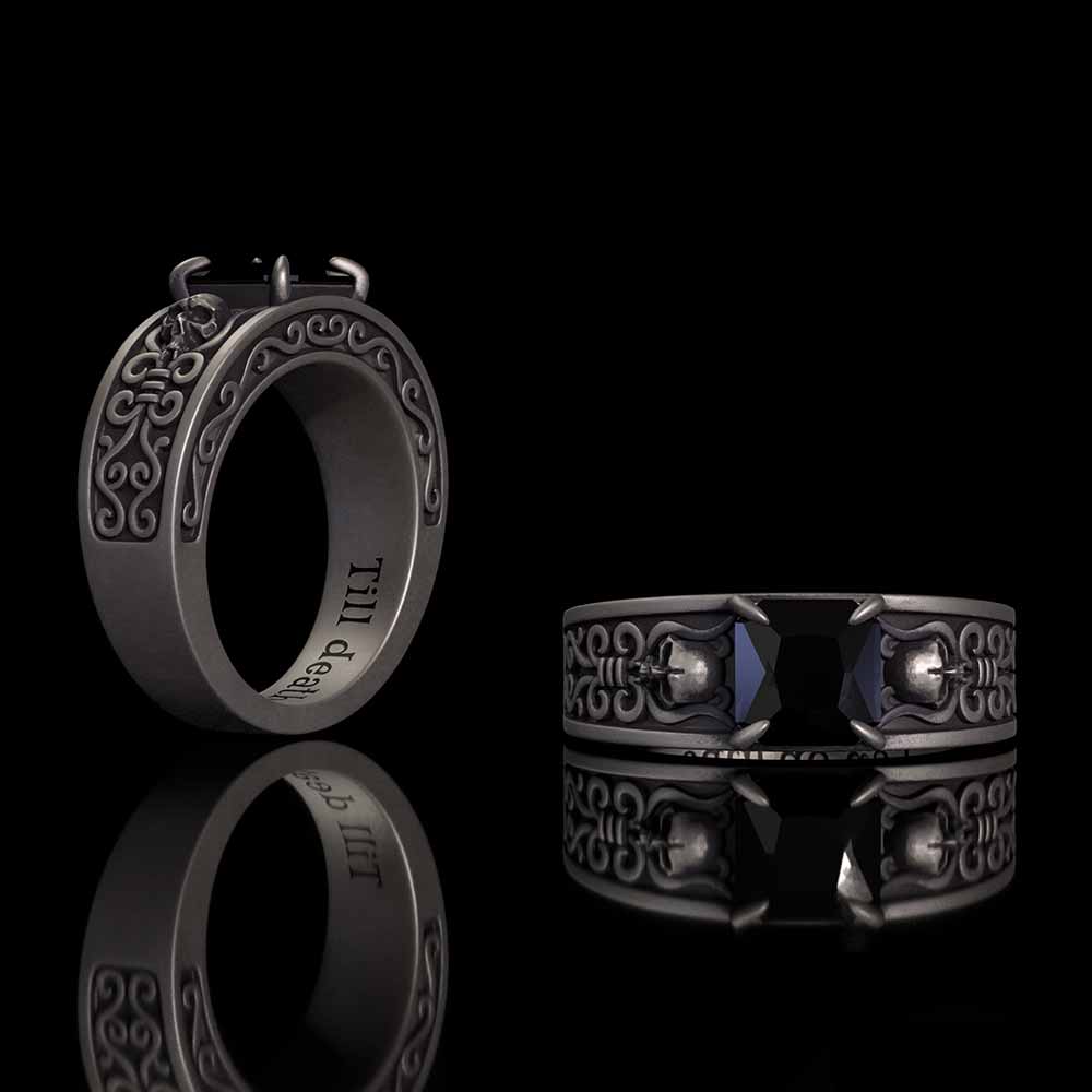 Till Death Do Us Part Skull Gem-Set Sterling Silver Ring