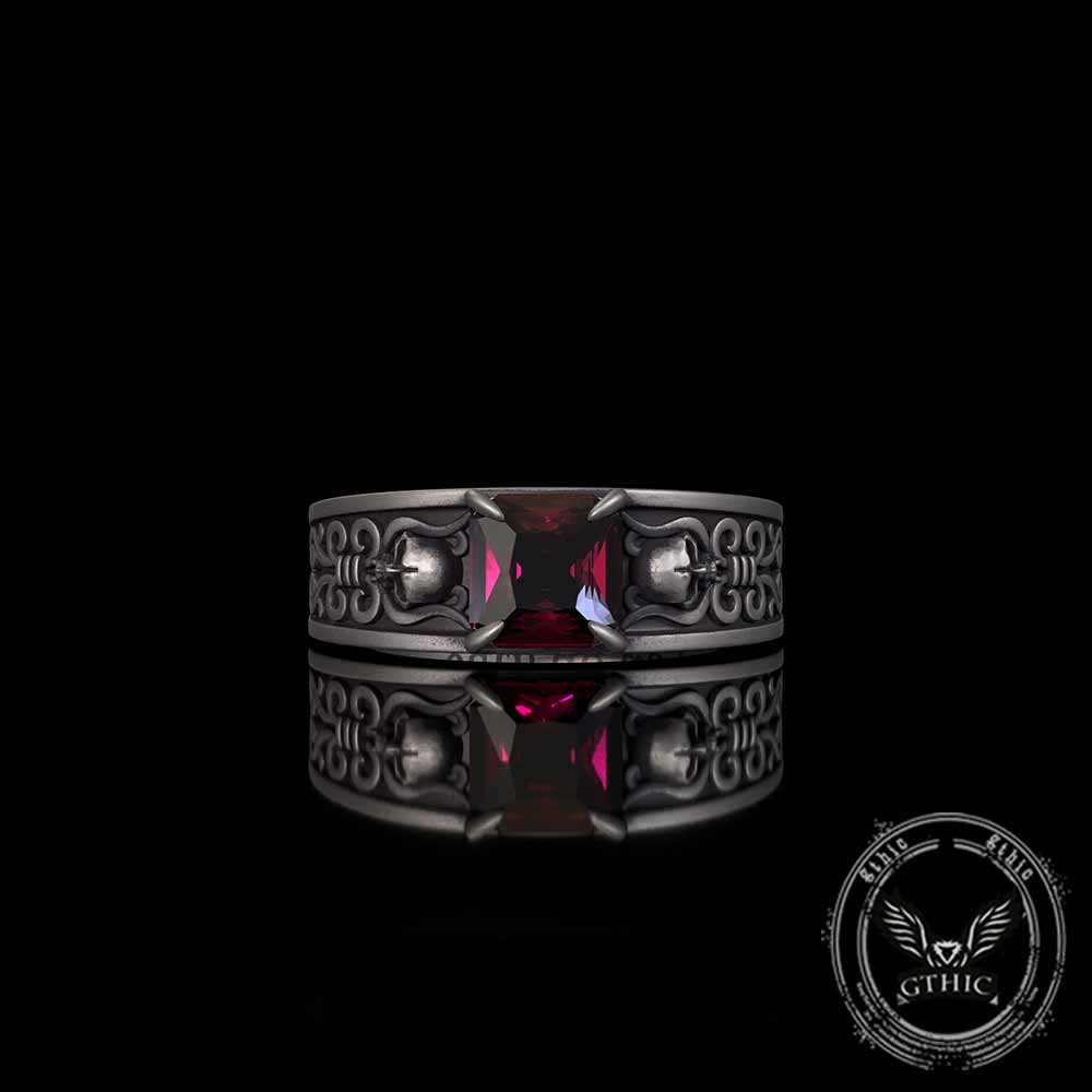 Till Death Do Us Part Skull Gem-Set Sterling Silver Ring