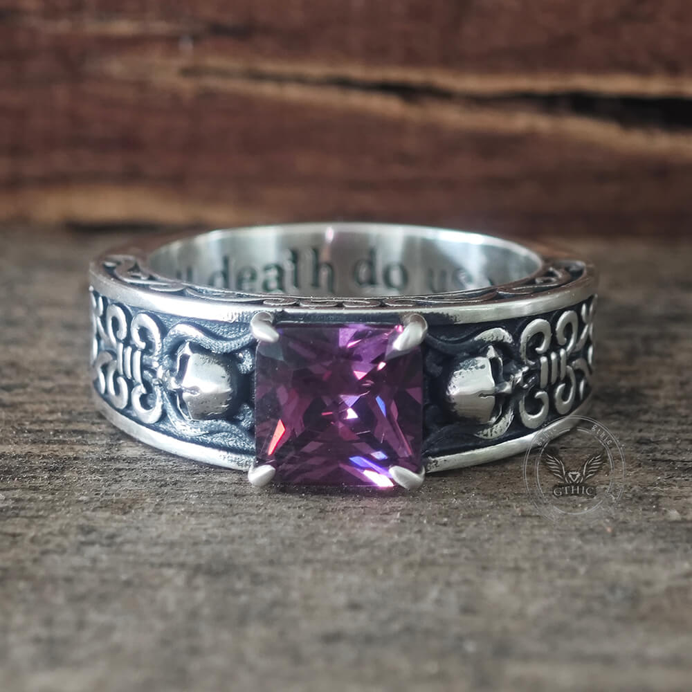 Till Death Do Us Part Skull Gem-Set Sterling Silver Ring