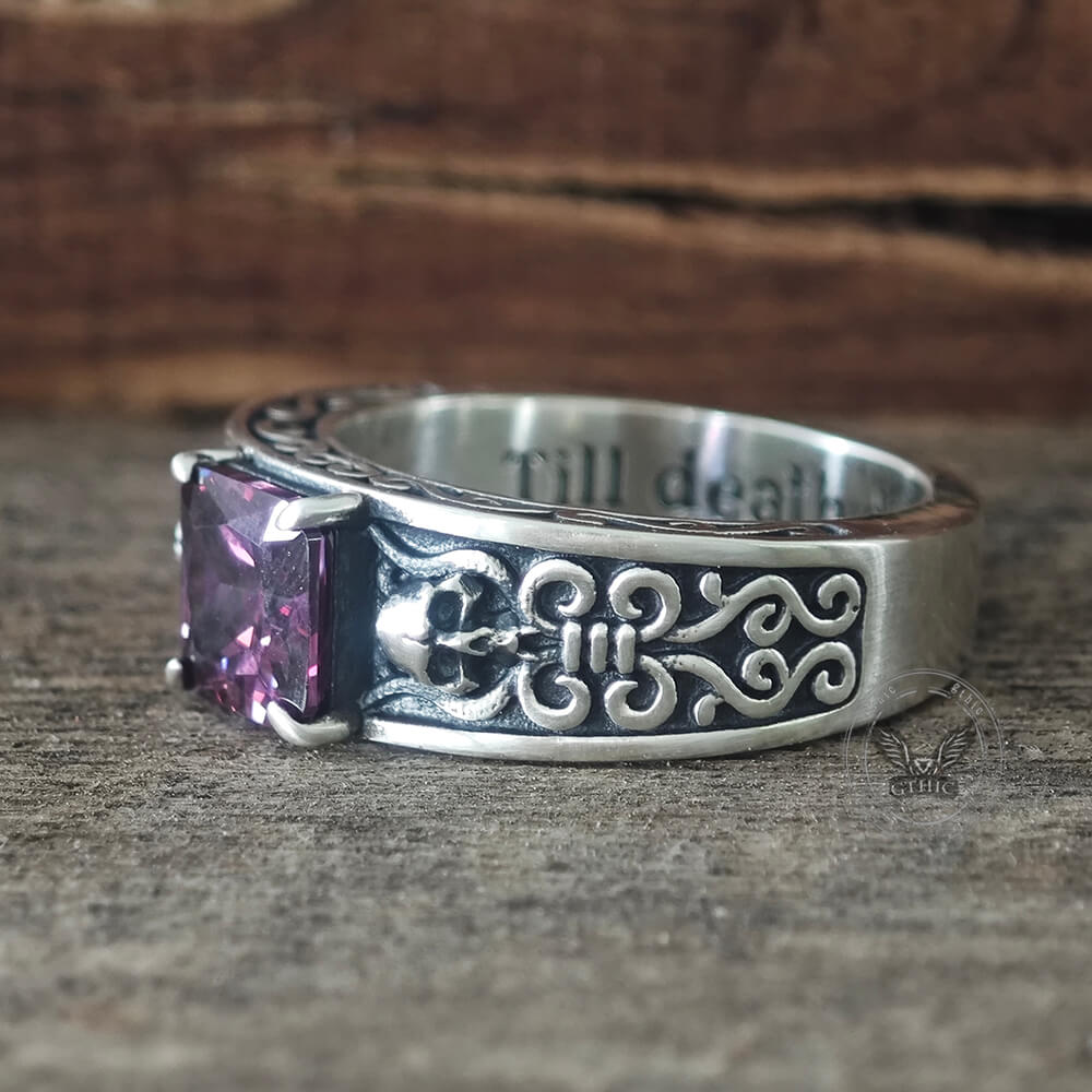 Till Death Do Us Part Skull Gem-Set Sterling Silver Ring