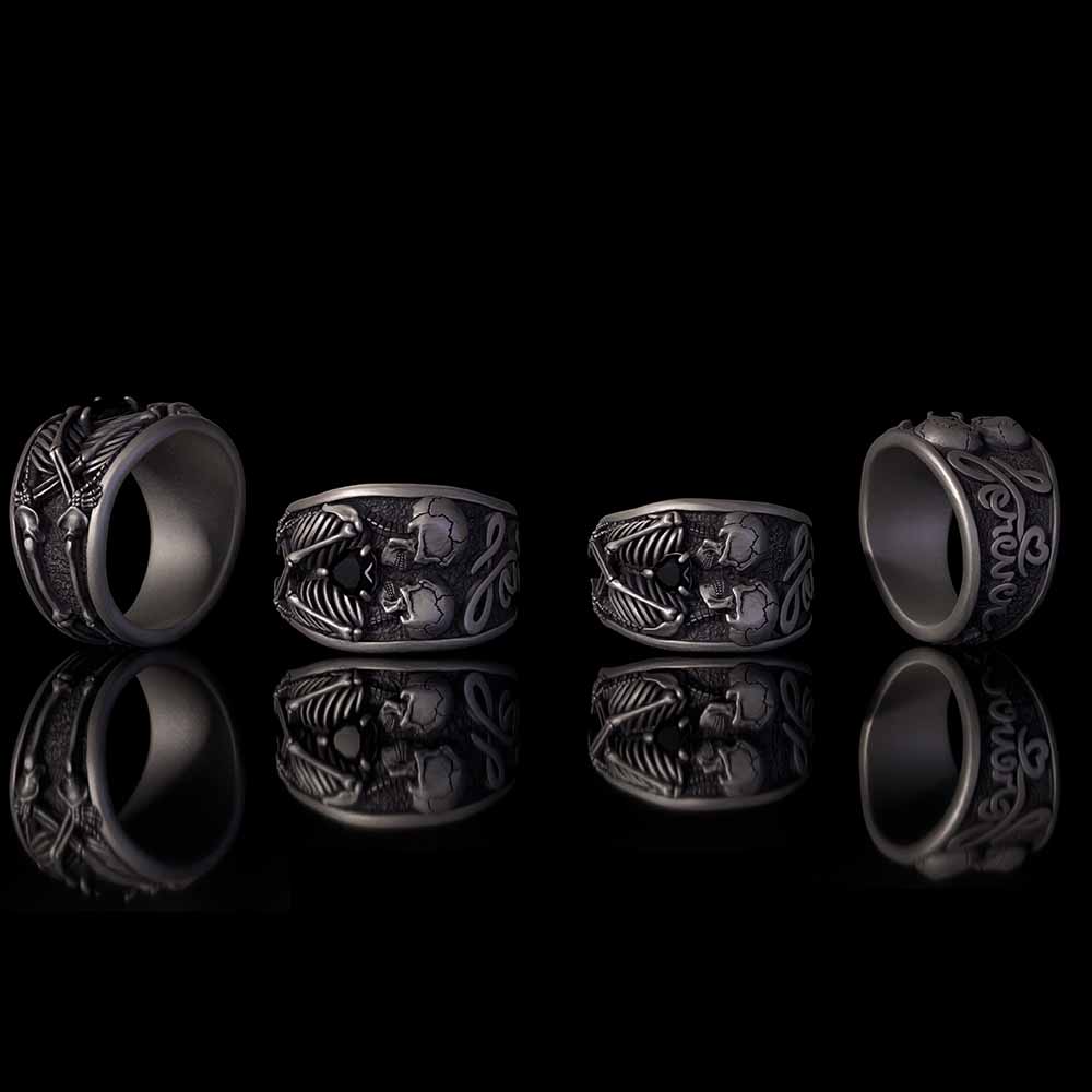Till Death Do Us Part Skull Gem Sterling Silver Couple Ring
