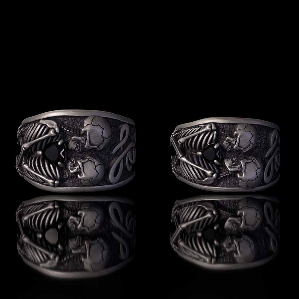Till Death Do Us Part Skull Gem Sterling Silver Couple Ring