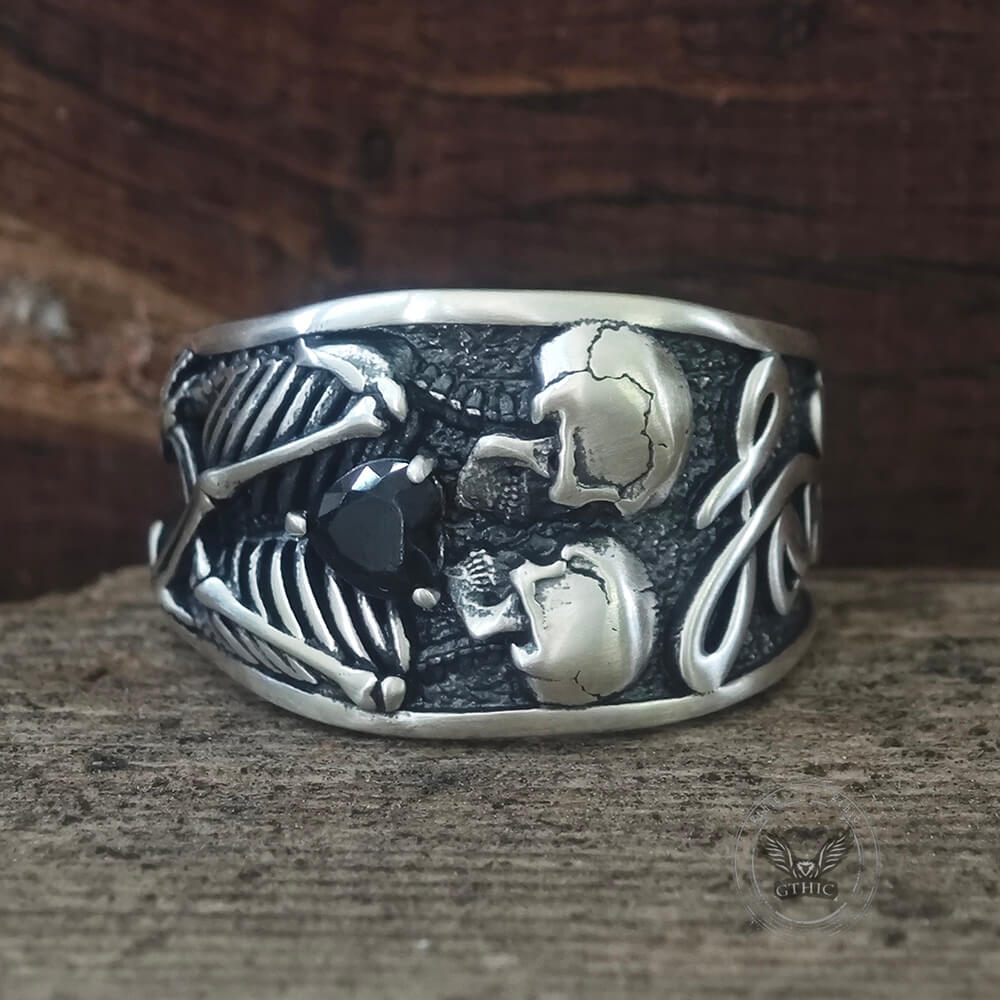 Till Death Do Us Part Skull Gem Sterling Silver Couple Ring