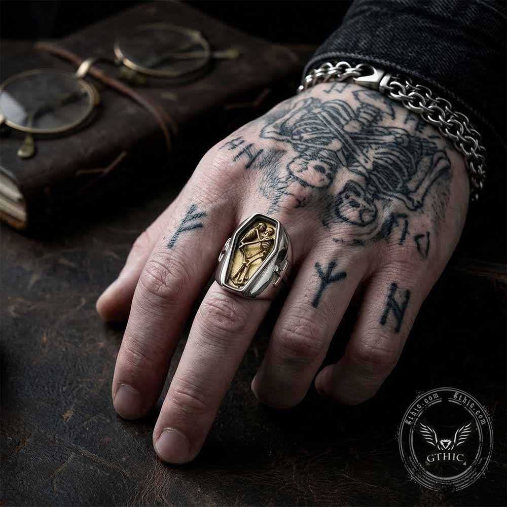 Till Death Skull Coffin Cross Stainless Steel Ring