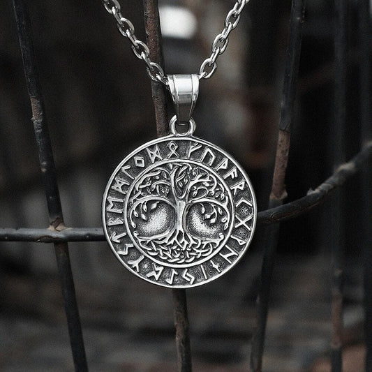 Tree of Life Runes Viking Pendant in Stainless Steel