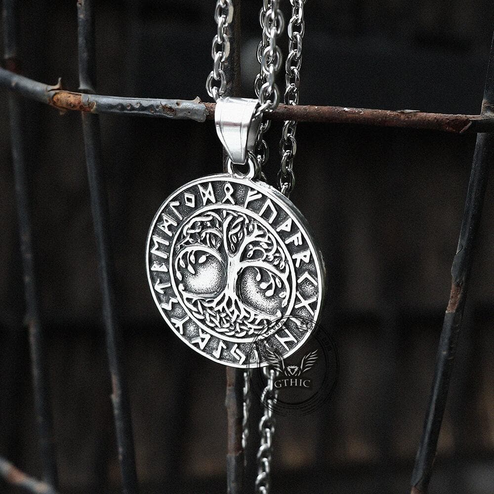 Tree of Life Runes Viking Pendant in Stainless Steel