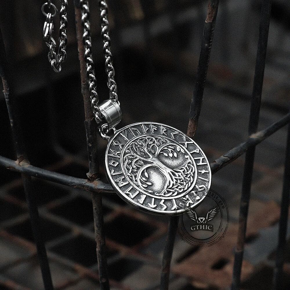 Tree of Life Runes Viking Pendant in Stainless Steel