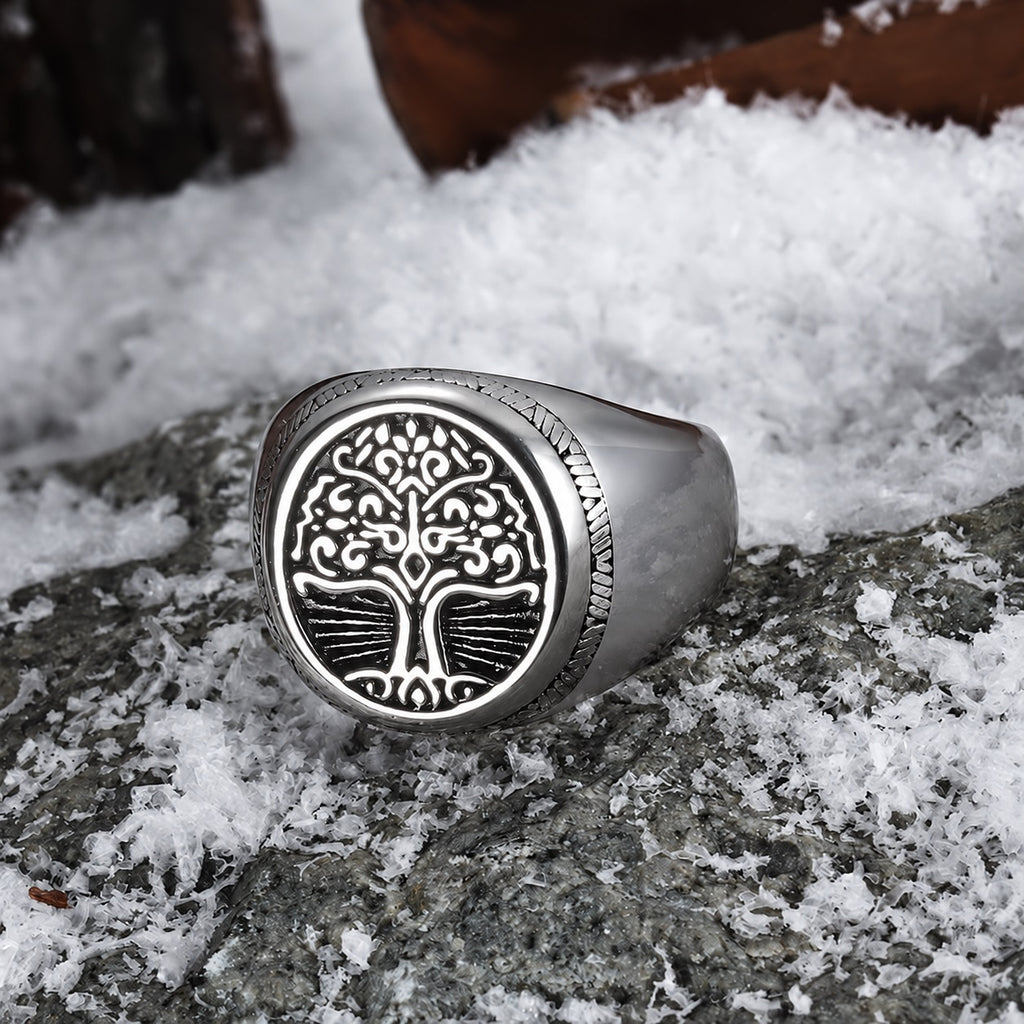 Tree of Life Signet Viking Ring in Stainless Steel