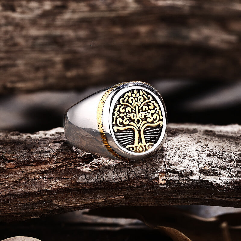 Tree of Life Signet Viking Ring in Stainless Steel