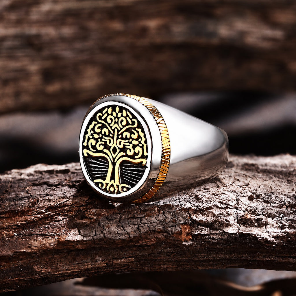 Tree of Life Signet Viking Ring in Stainless Steel