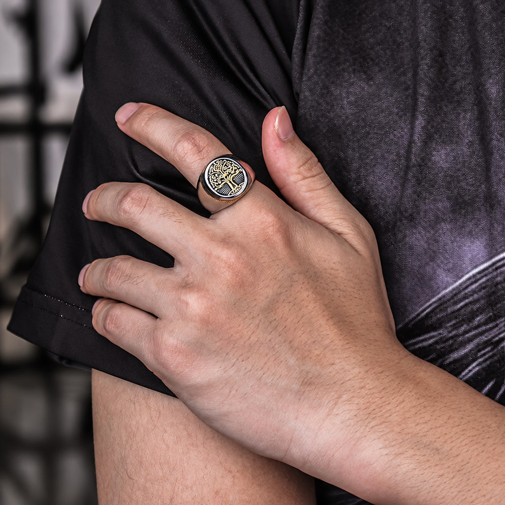Tree of Life Signet Viking Ring in Stainless Steel