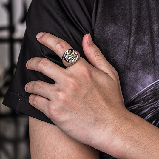 Tree of Life Signet Viking Ring in Stainless Steel