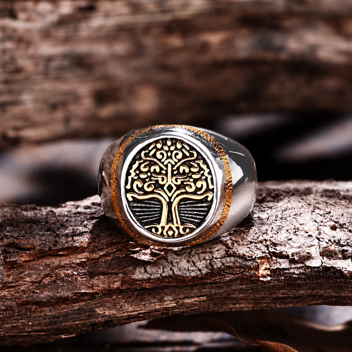 Tree of Life Signet Viking Ring in Stainless Steel