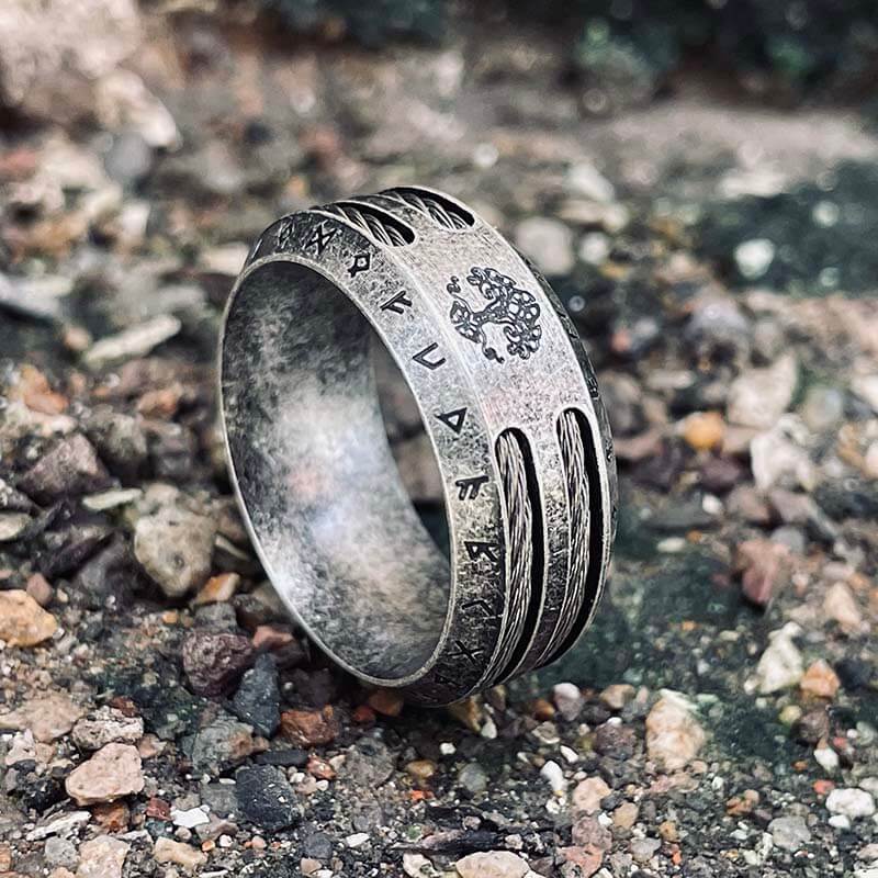 Tree of Life Viking Runes Ring in Stainless Steel