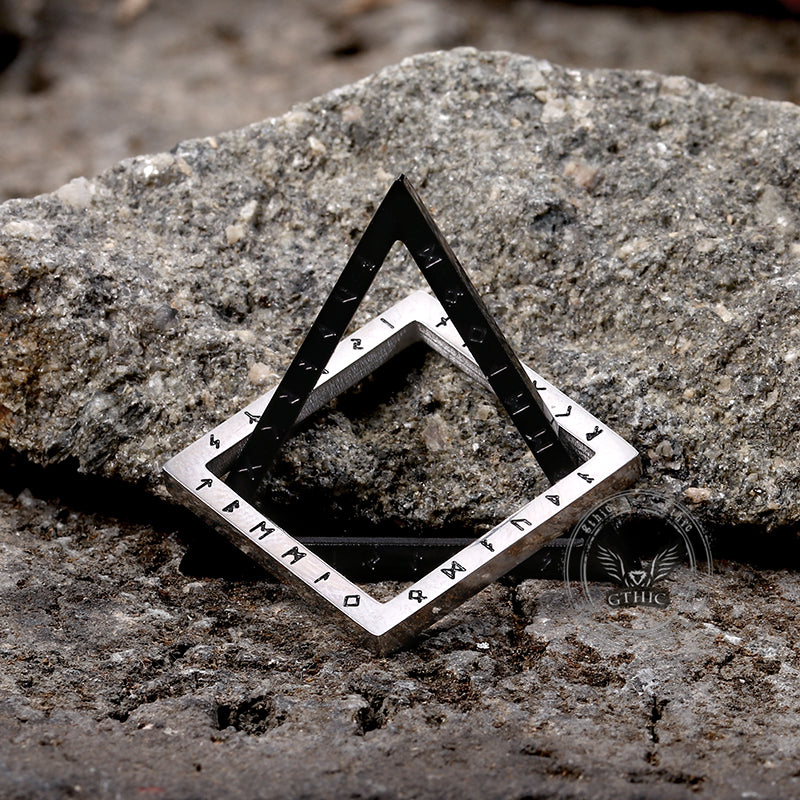 Triangle Geometric Viking Runes Pendant in Stainless Steel