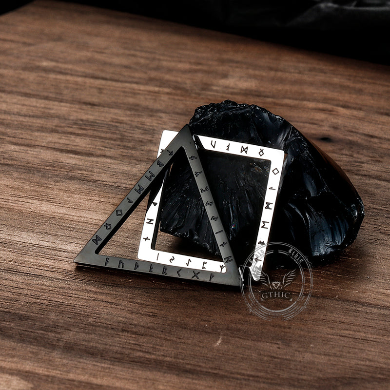 Triangle Geometric Viking Runes Pendant in Stainless Steel