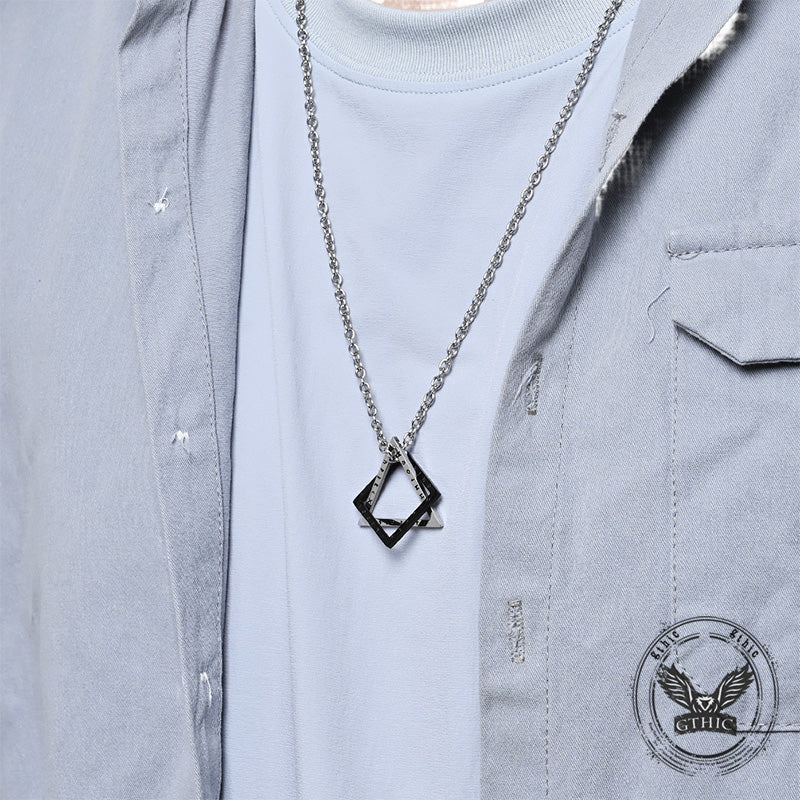 Triangle Geometric Viking Runes Pendant in Stainless Steel