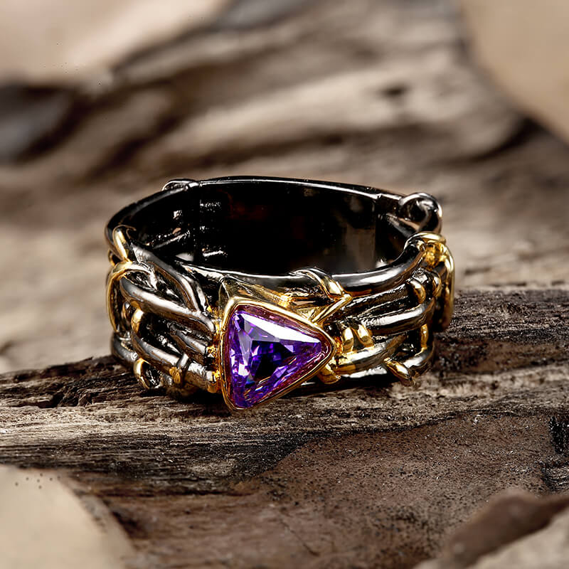Triangle Topaz Inlaid Brass Cocktail Ring