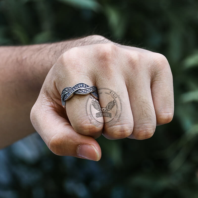 Twisted Viking Runes Ring in Stainless Steel