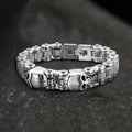 Two Skulls Biker Bracelet in Stainless Steel