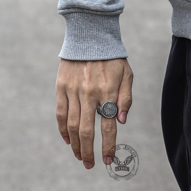 Urnes Valknut Viking Ring in Stainless Steel
