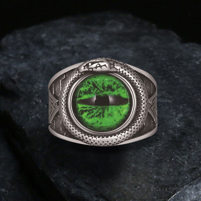 Valknut Ouroboros Devil Eye Ring in Stainless Steel