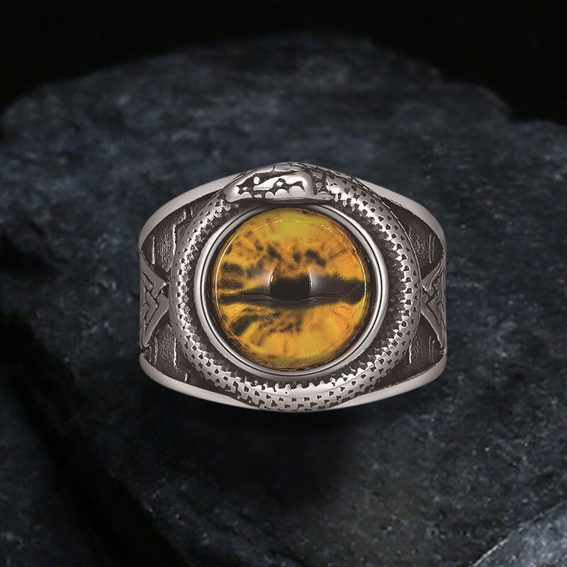 Valknut Ouroboros Devil Eye Ring in Stainless Steel