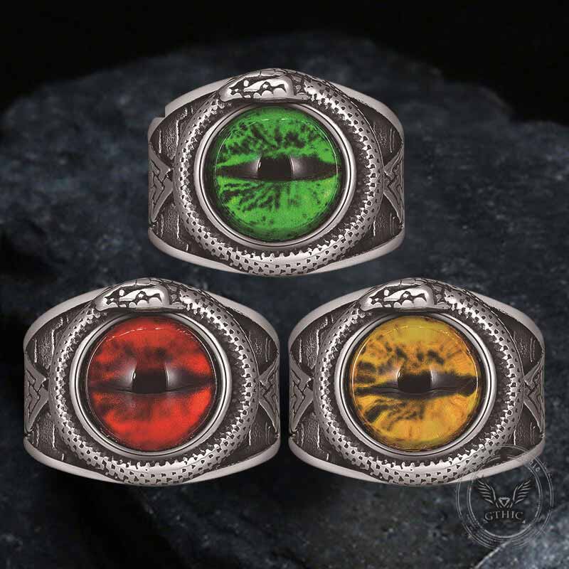 Valknut Ouroboros Devil Eye Ring in Stainless Steel