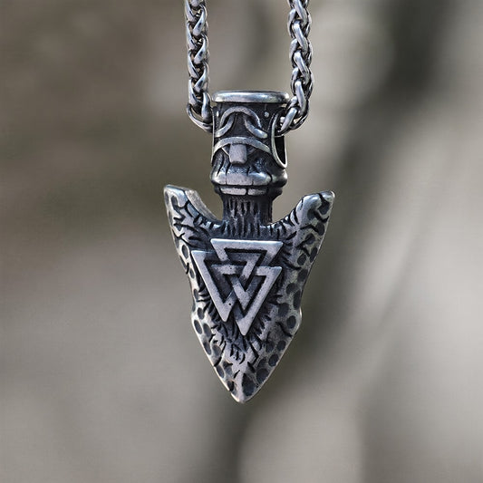 Valknut Stone Spear Viking Pendant in Stainless Steel