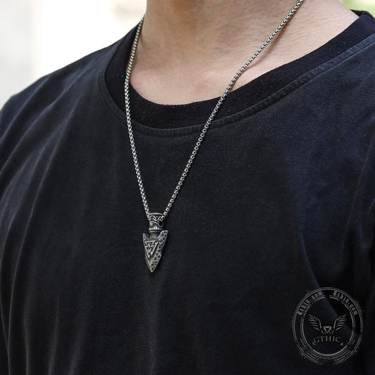 Valknut Stone Spear Viking Pendant in Stainless Steel