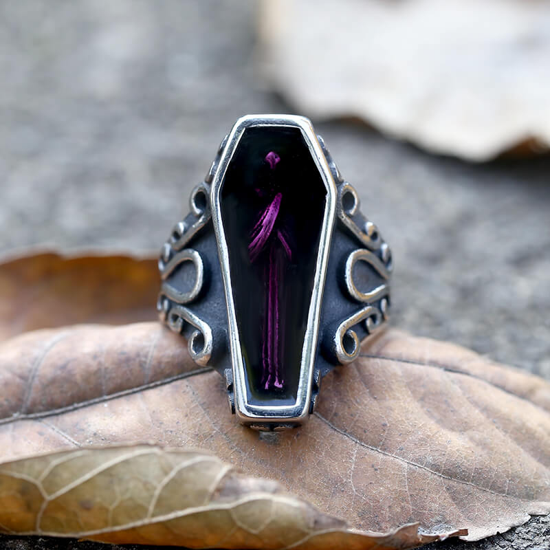 Vampire Coffin Stainless Steel Skull Ring