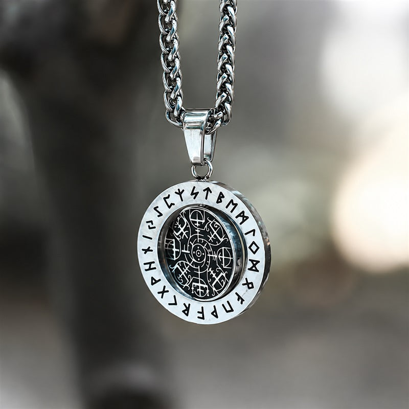 Vegvisir Runes Stainless Steel Rotating Pendant